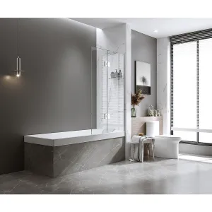 100cm Frameless Glass Bath Screen with Channel and Brass Hinges - Black