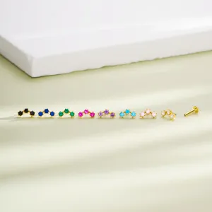 14K Solid Gold Gorgeous Triple CZ Push Pin Helix Earring