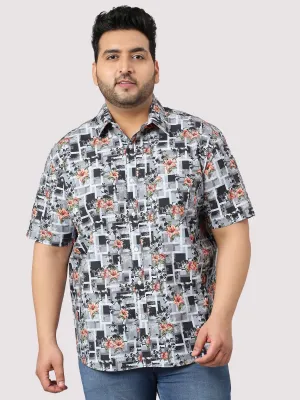 Abstract Flower Printed Half Sleeve Shirt Men's Plus Size