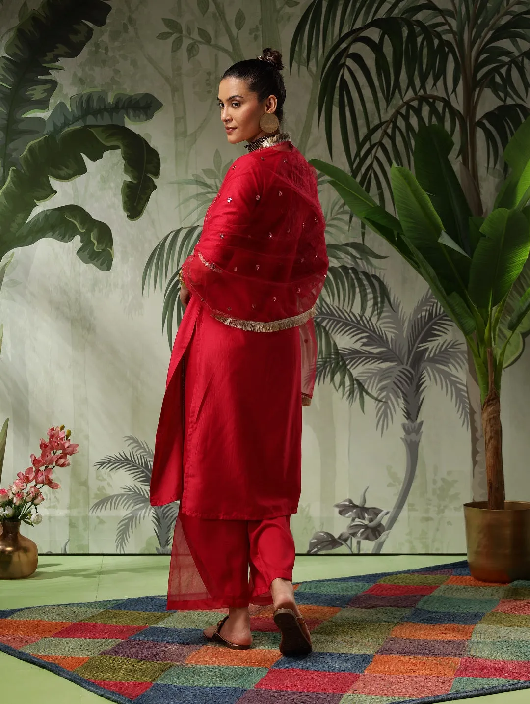 Afsana Red Muslin Kurta Set