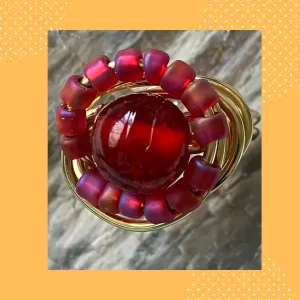 All Red Beaded Ring