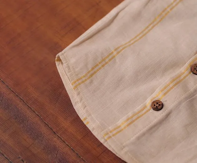 Alok- Boys Hand-loomed Cotton Cream Shirt with Golden Kasavu