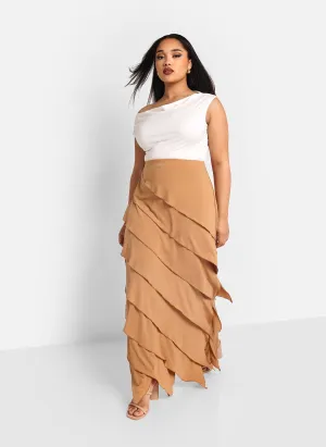 Amanda Ruffle Maxi Bodycon Skirt - Brown