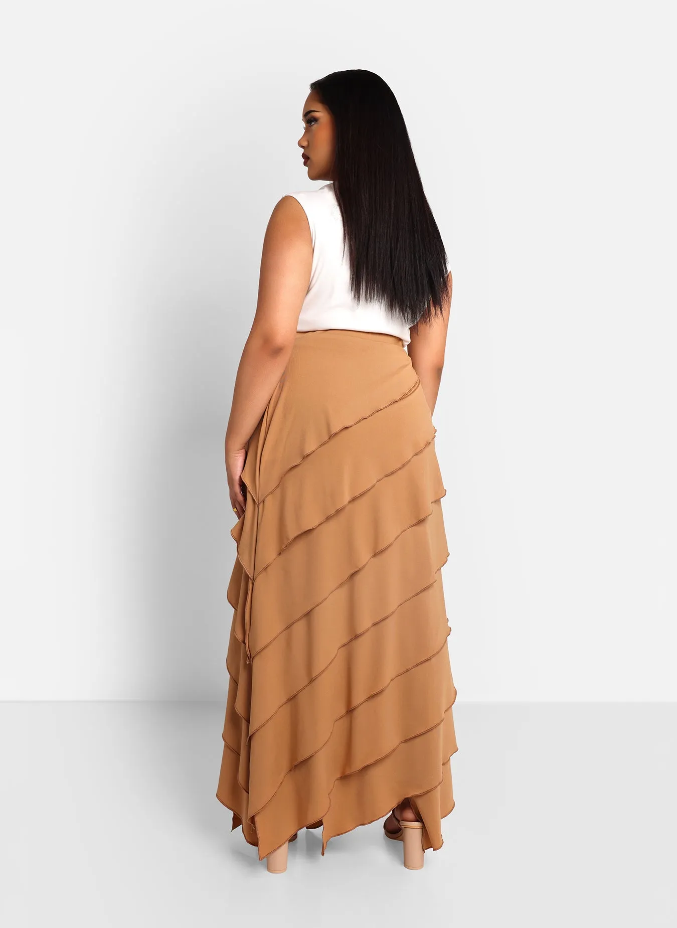 Amanda Ruffle Maxi Bodycon Skirt - Brown