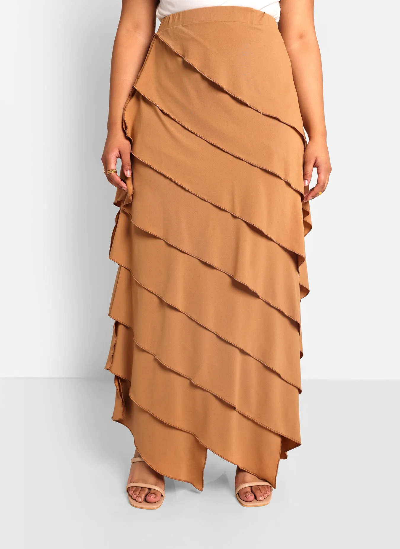 Amanda Ruffle Maxi Bodycon Skirt - Brown