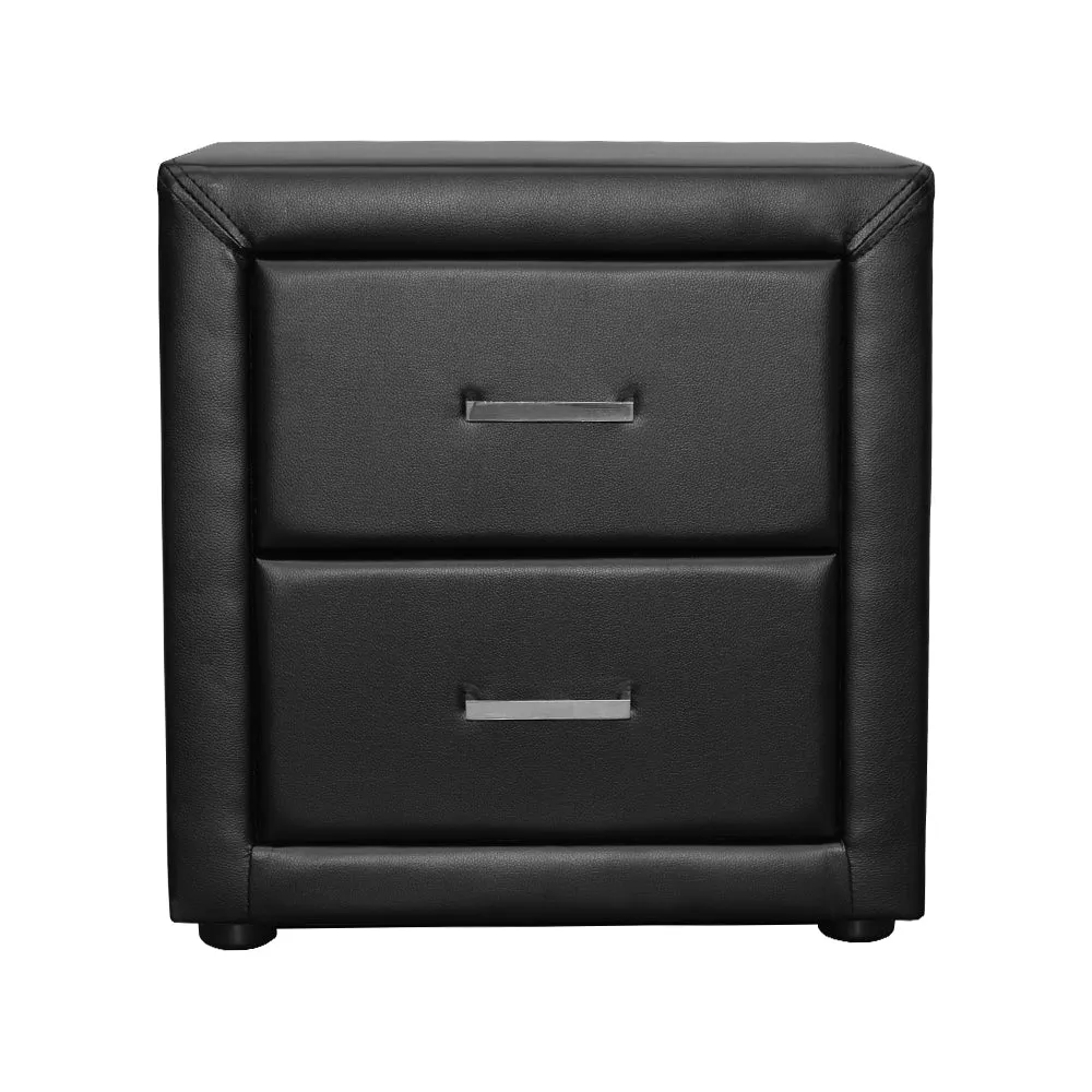 Black Leather Bedside Table 2 Drawers MDF Frame - Artiss CADEN