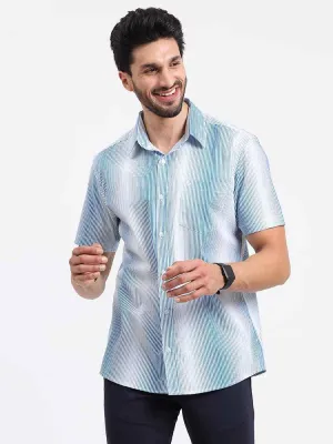 Blue White Stripe Printed Half Sleeve Shirt