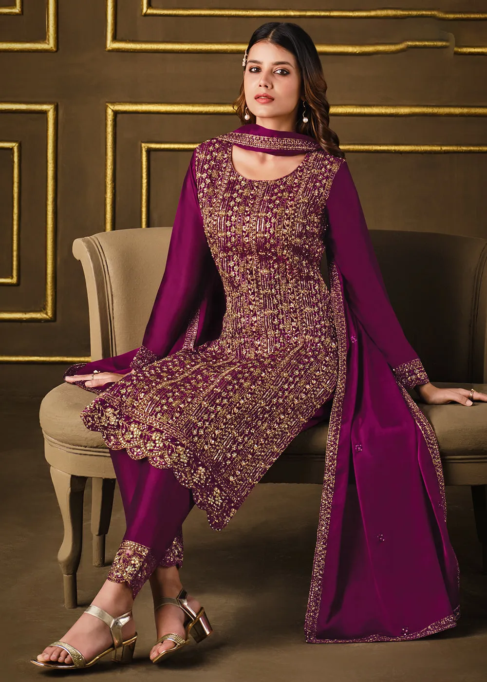 Charming Purple Two Tone Georgette Party Wear Salwar Suit