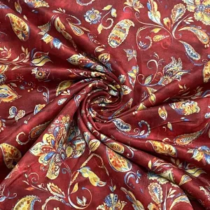 Classic Dark Red Floral Print Velvet Fabric