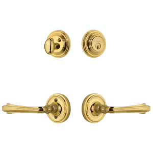 Classic Rosette Entry Set with Fleur Lever in Unlacquered Brass