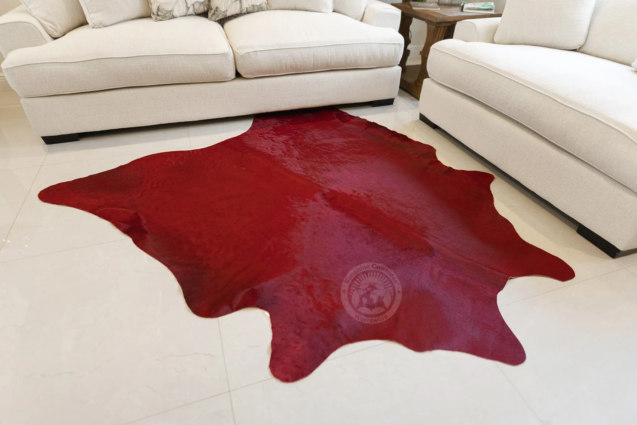 Dyed Red Cowhide Rug