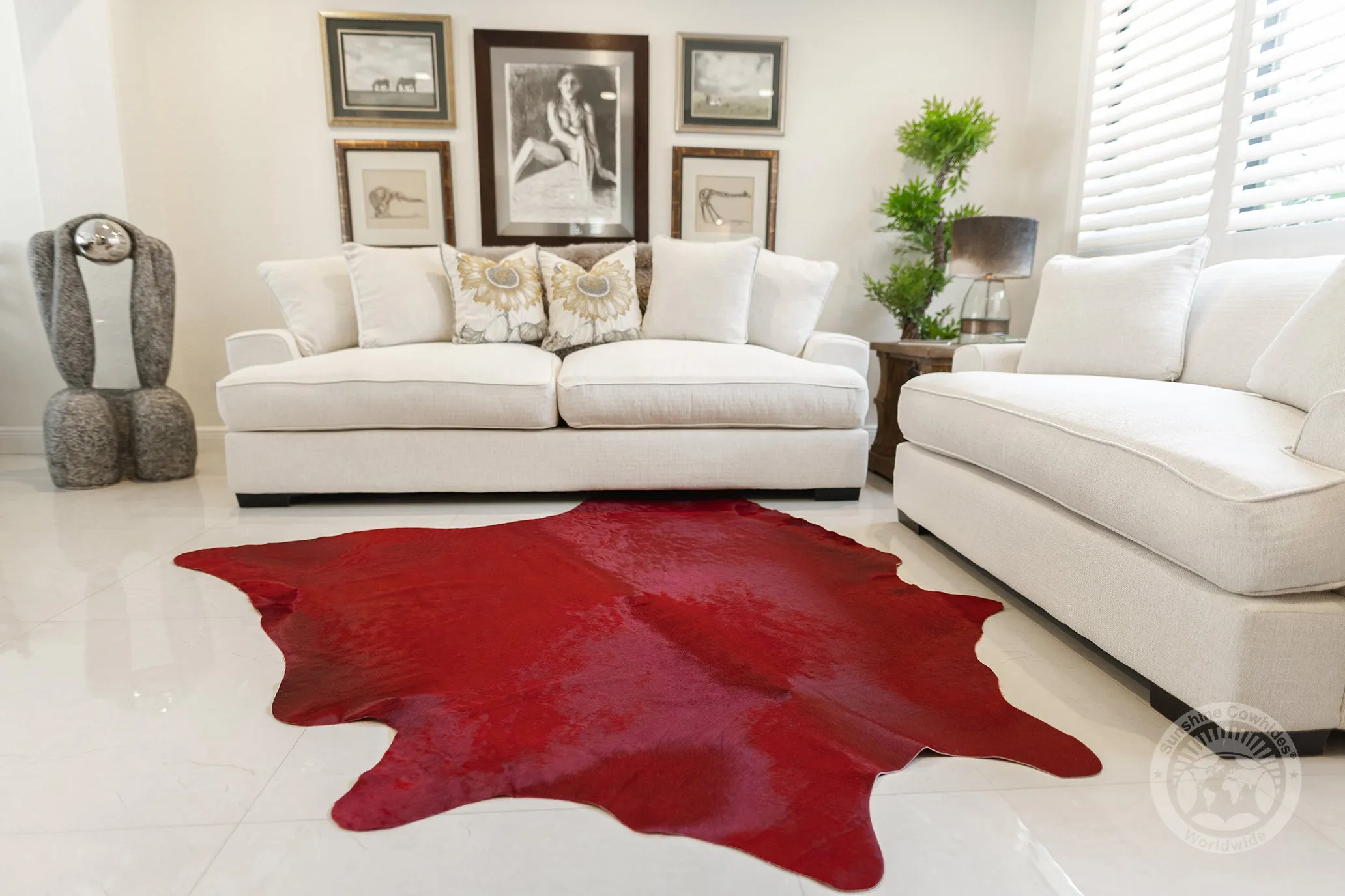 Dyed Red Cowhide Rug