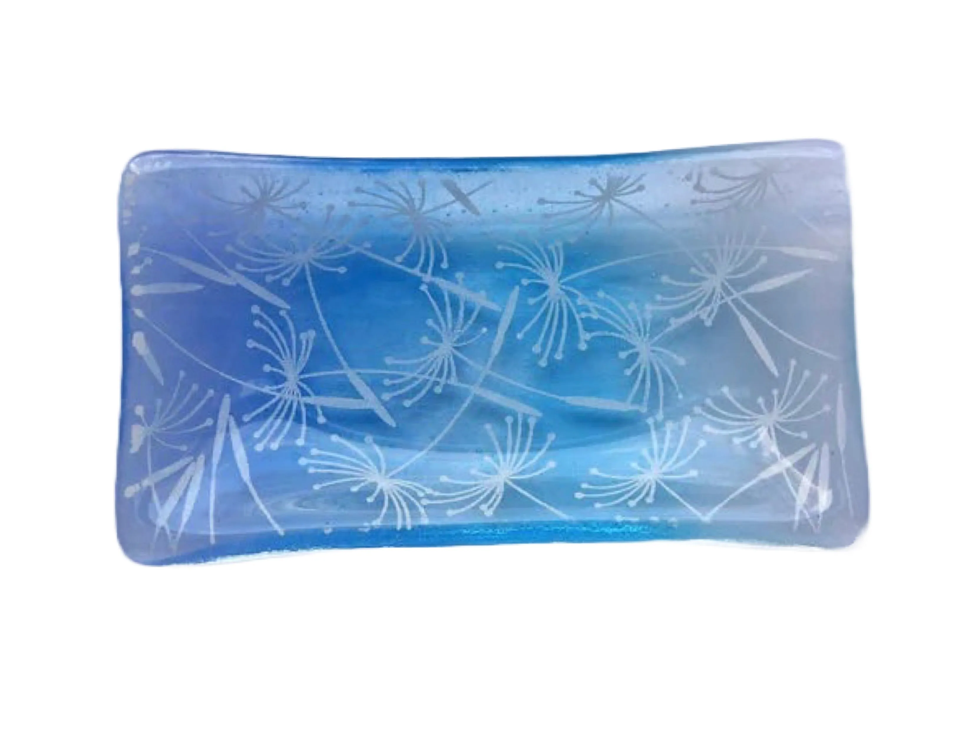 Eva Glass Design Blue and white dandelion clocks fused glass soap dish (EGD