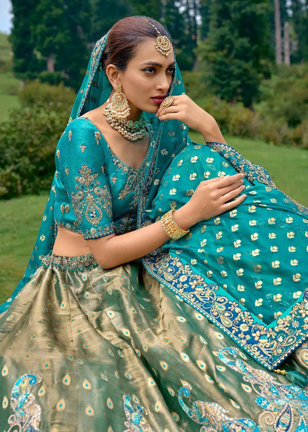 Fancy Silk Green Heavy Embroidered Designer Lehenga Choli