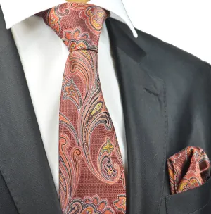 Fire Red Paisley Necktie and Pocket Square