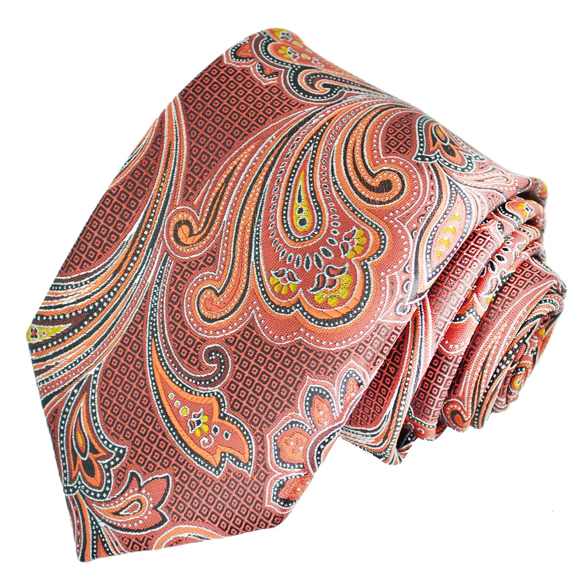 Fire Red Paisley Necktie and Pocket Square