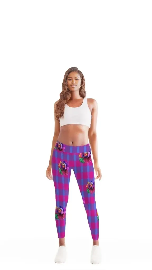 Floral Reign Plaid Womens Yoga Pants