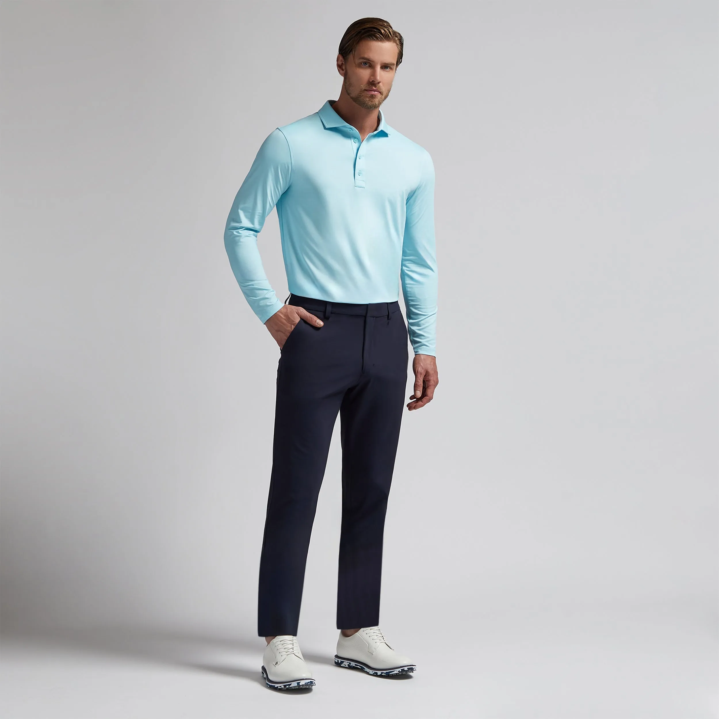 G/FORE Melange Ice Nylon Long Sleeve Polo