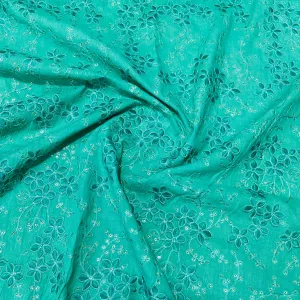 Green Floral Sequins Embroidery Cotton Fabric