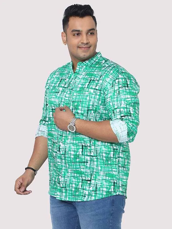 Green Mozaic Printed Chinese Collar Men's Plus Size Full Shirt