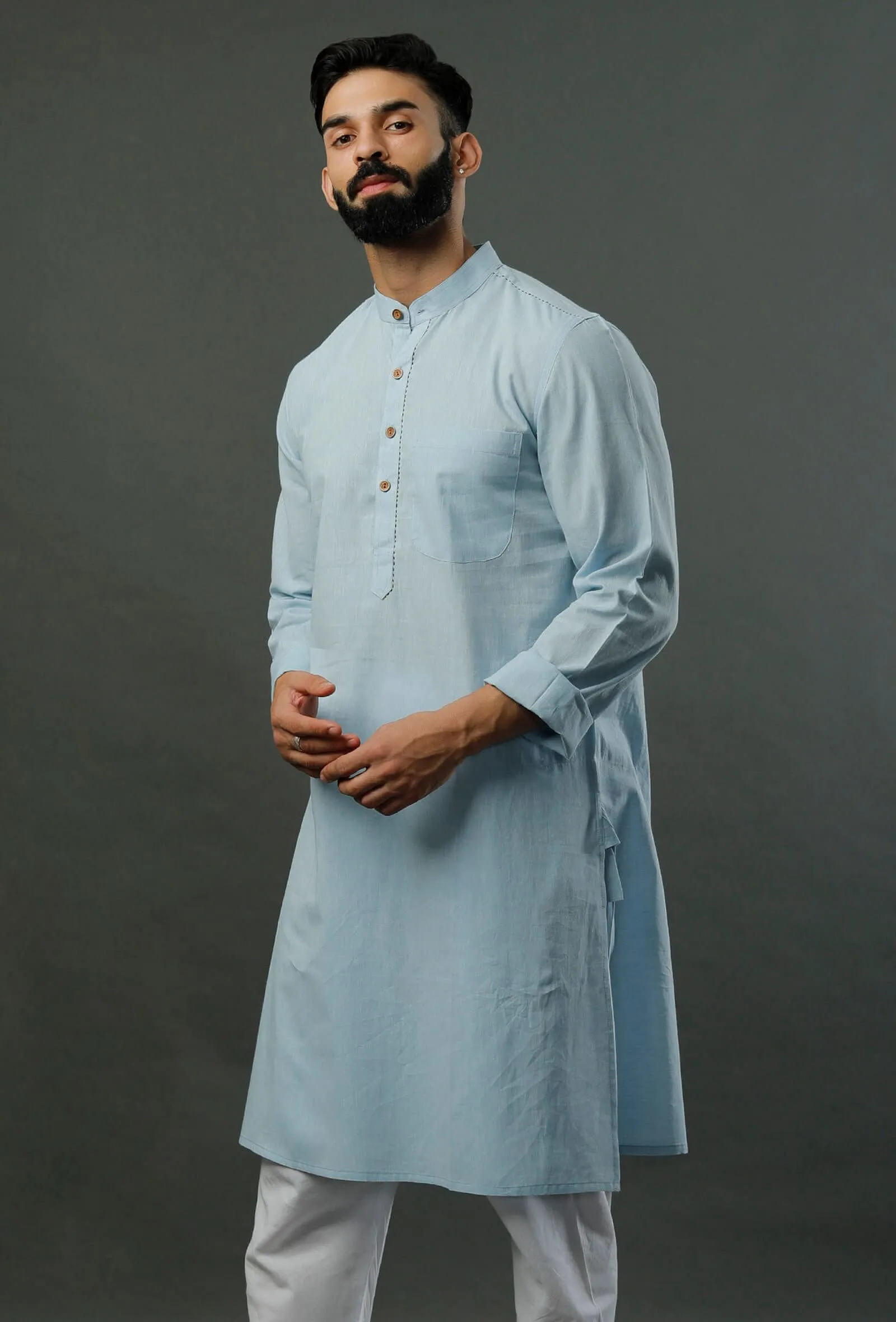 Handcrafted Aqua Blue Mangalgiri Kurta