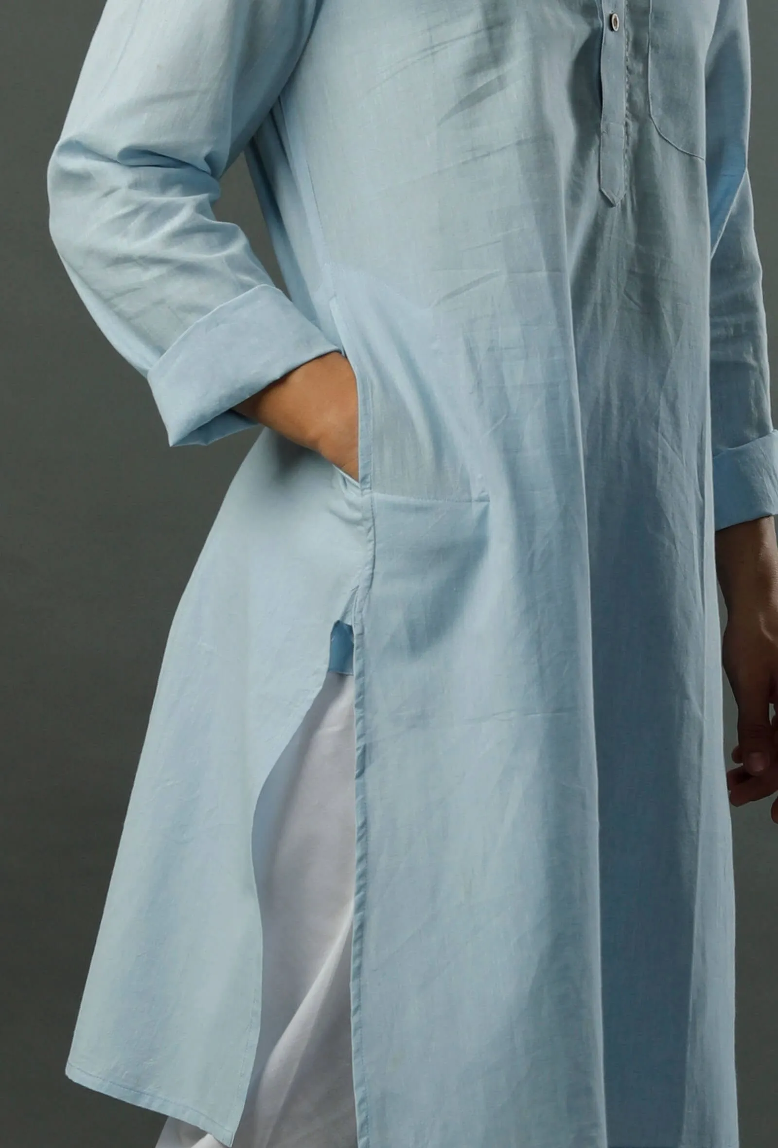 Handcrafted Aqua Blue Mangalgiri Kurta