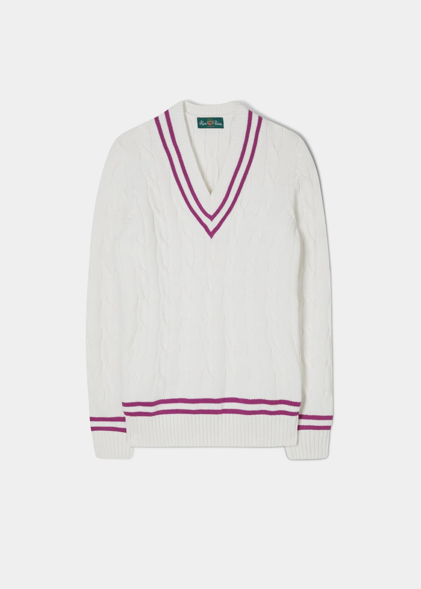 Heather Ladies Cable Knit Cricket Jumper In Ecru