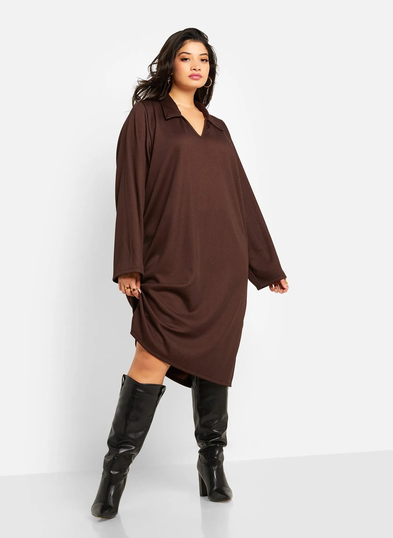 Issa Ribbed Collared Oversized Midi Dress