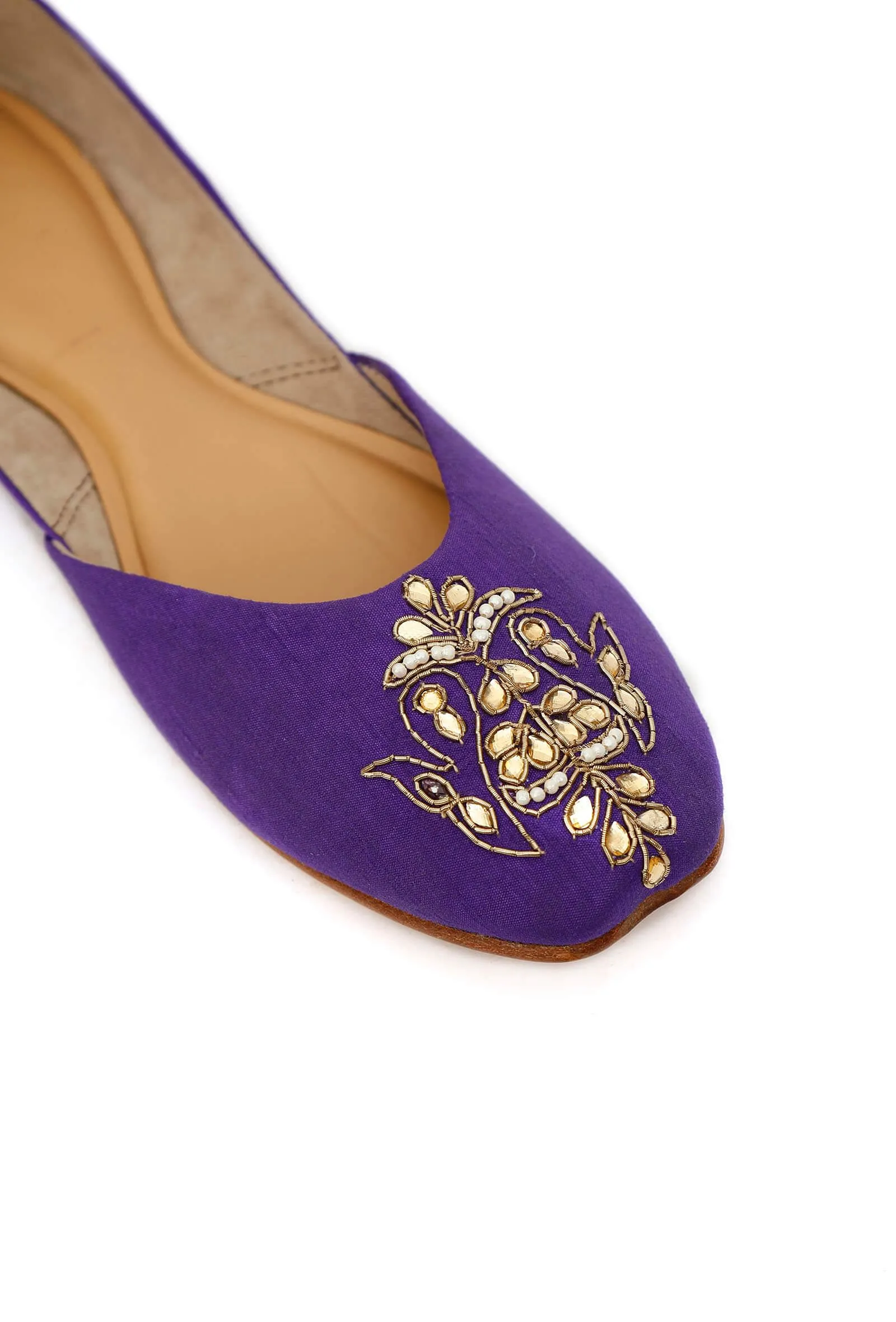 Janvi Purple Raw Silk Zardozi Juttis