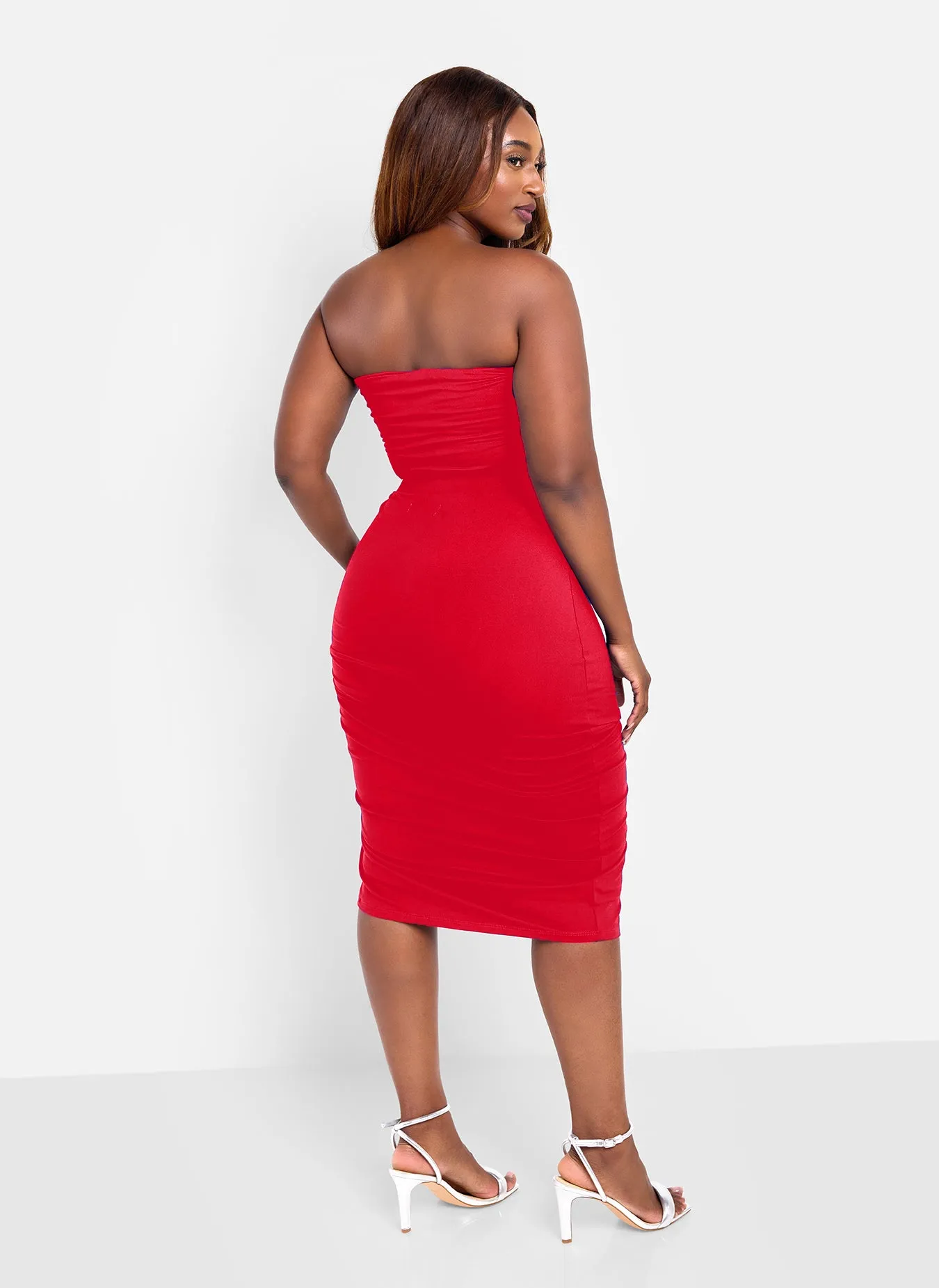 Jaycie Ruched Midi Skirt - Red