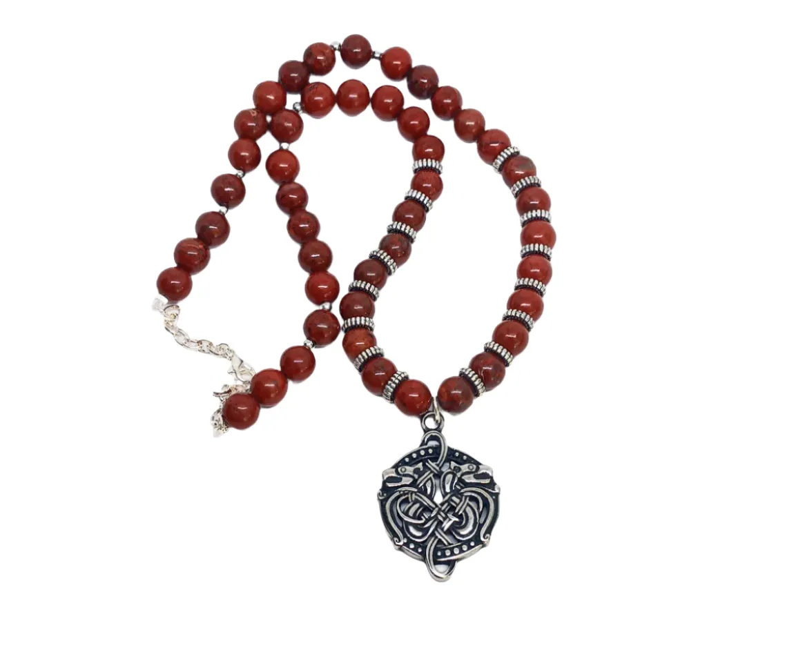 Jormungandr and Fenrir Pendant necklace with Red Jasper Crystal