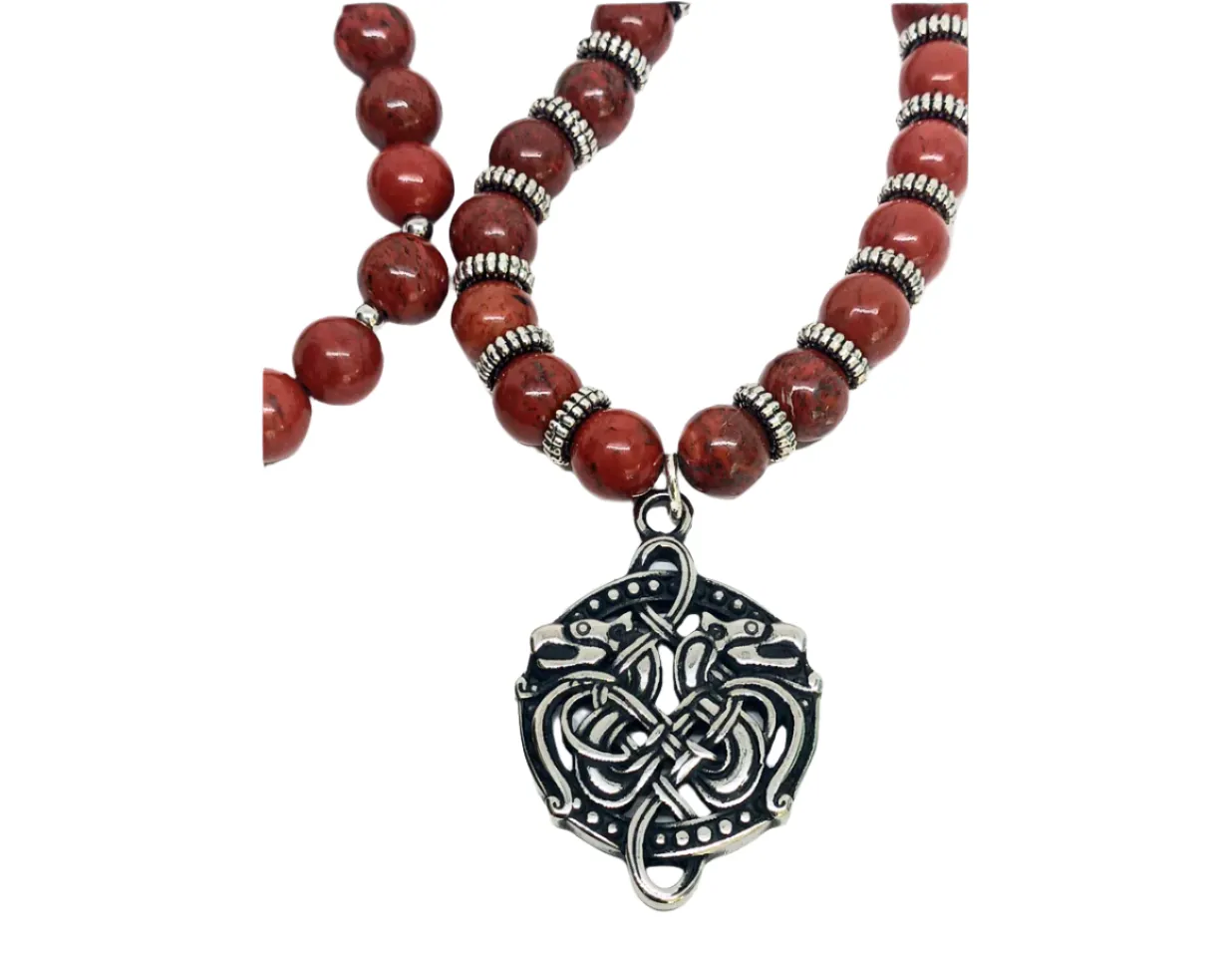 Jormungandr and Fenrir Pendant necklace with Red Jasper Crystal