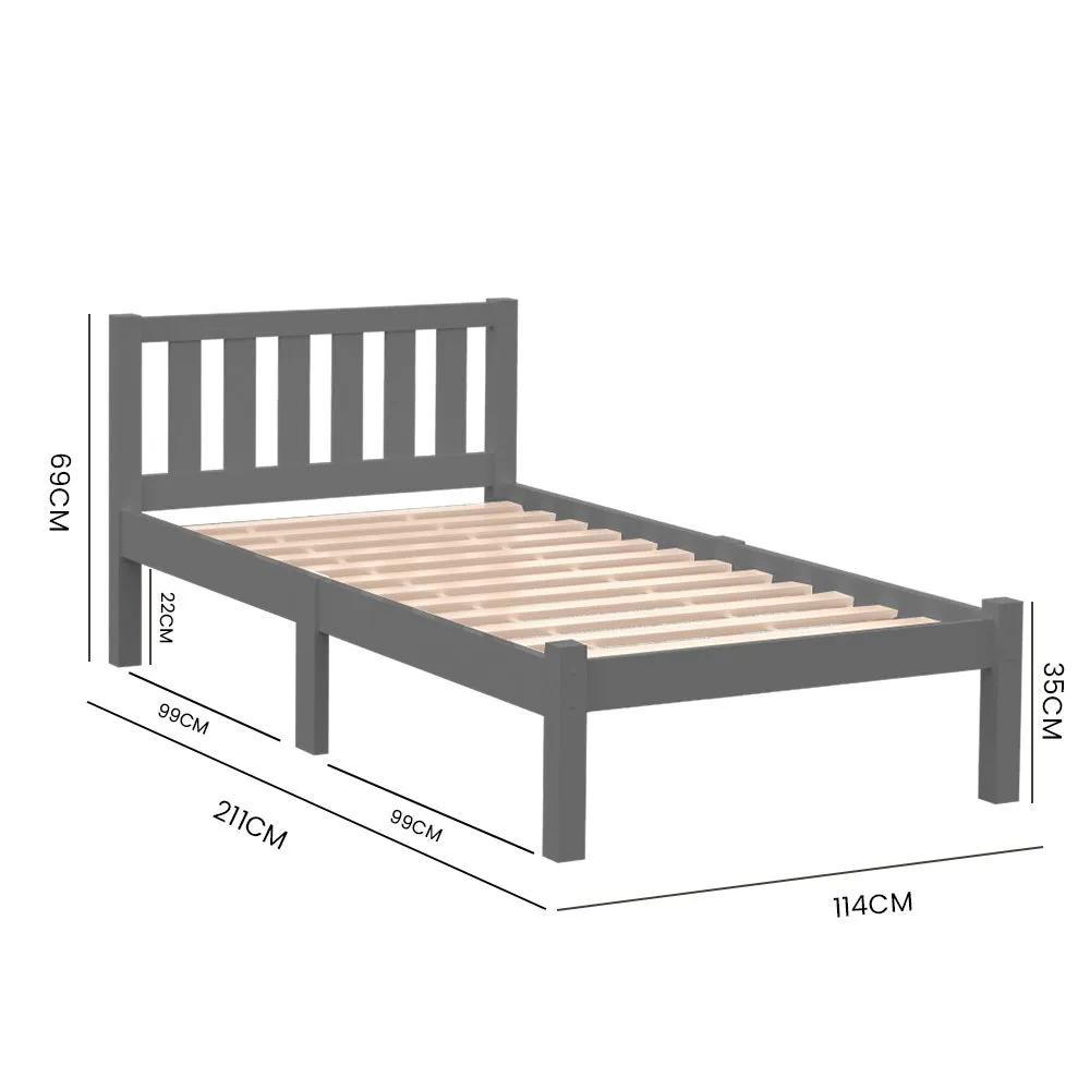 Kids King Single Wooden Timber Bed Frame - Grey