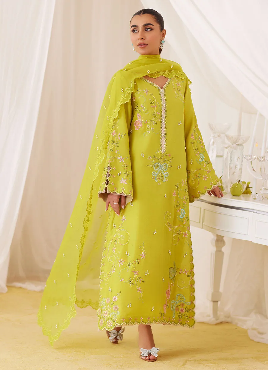 Marija Kiwi Green Embroidered Shirt And Dupatta