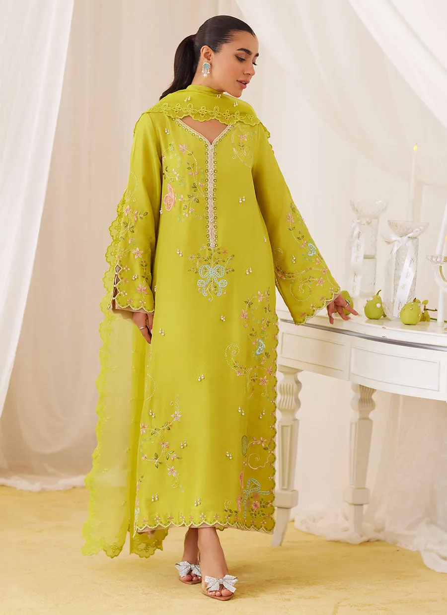 Marija Kiwi Green Embroidered Shirt And Dupatta