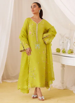 Marija Kiwi Green Embroidered Shirt And Dupatta