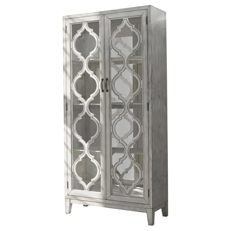 Mckellen - 2 Door Wood Trellis Tall Cabinet - Distressed White