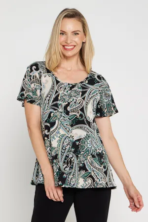 Melinda Top - Black Mint Paisley