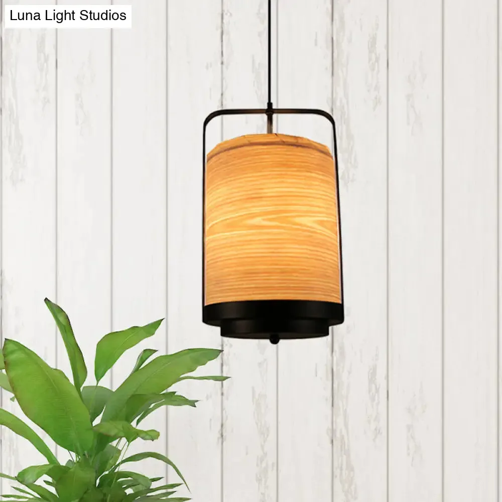 Modern Cylindrical Pendant Lamp 1 Light - Fabric, White/Red/Green - Dining Room Hanging Fixture