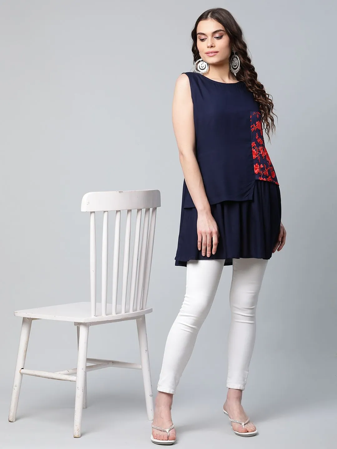 Navy Blue Rayon Printed Tunic