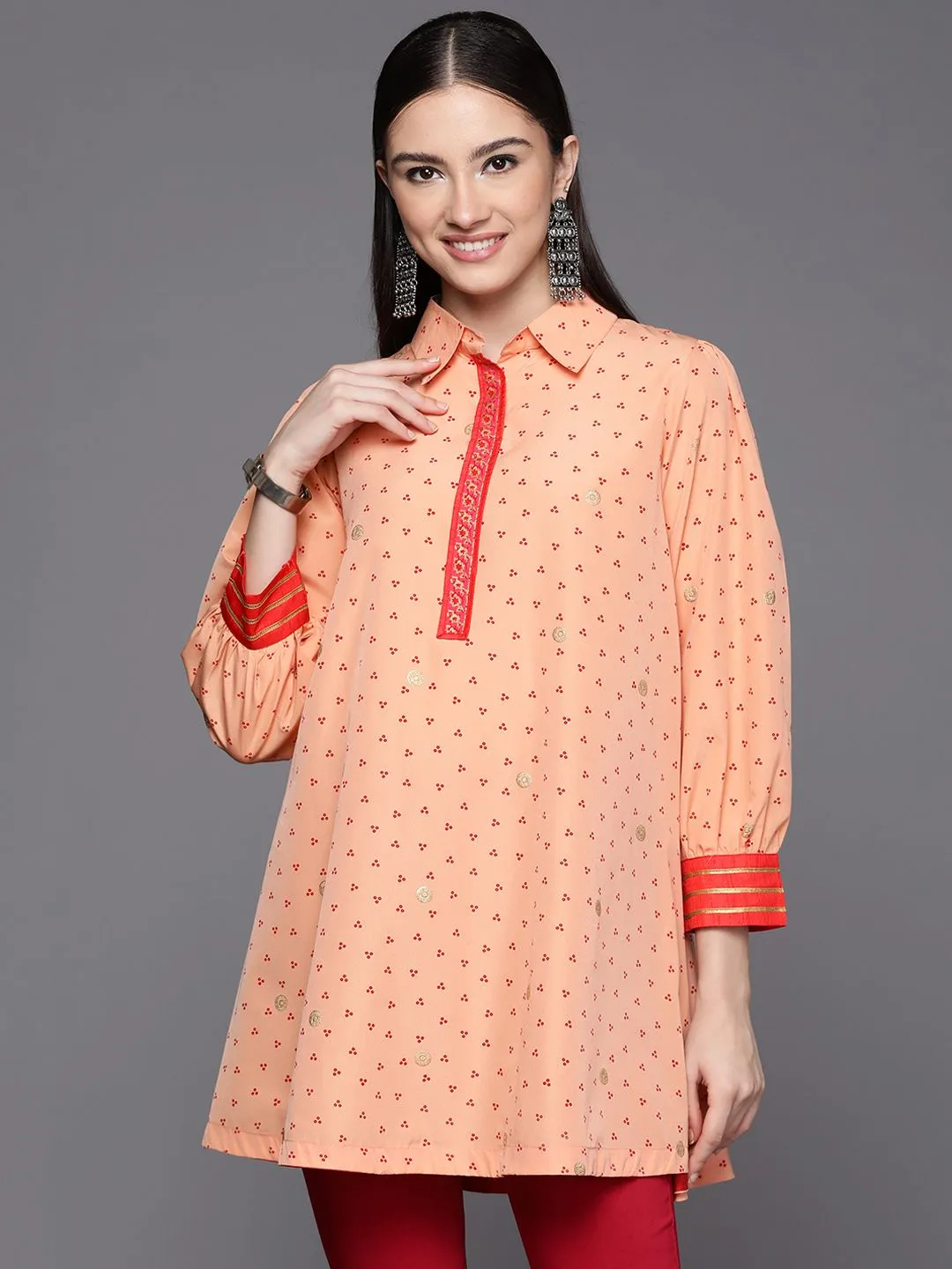 Peach Crepe Printed Tunic