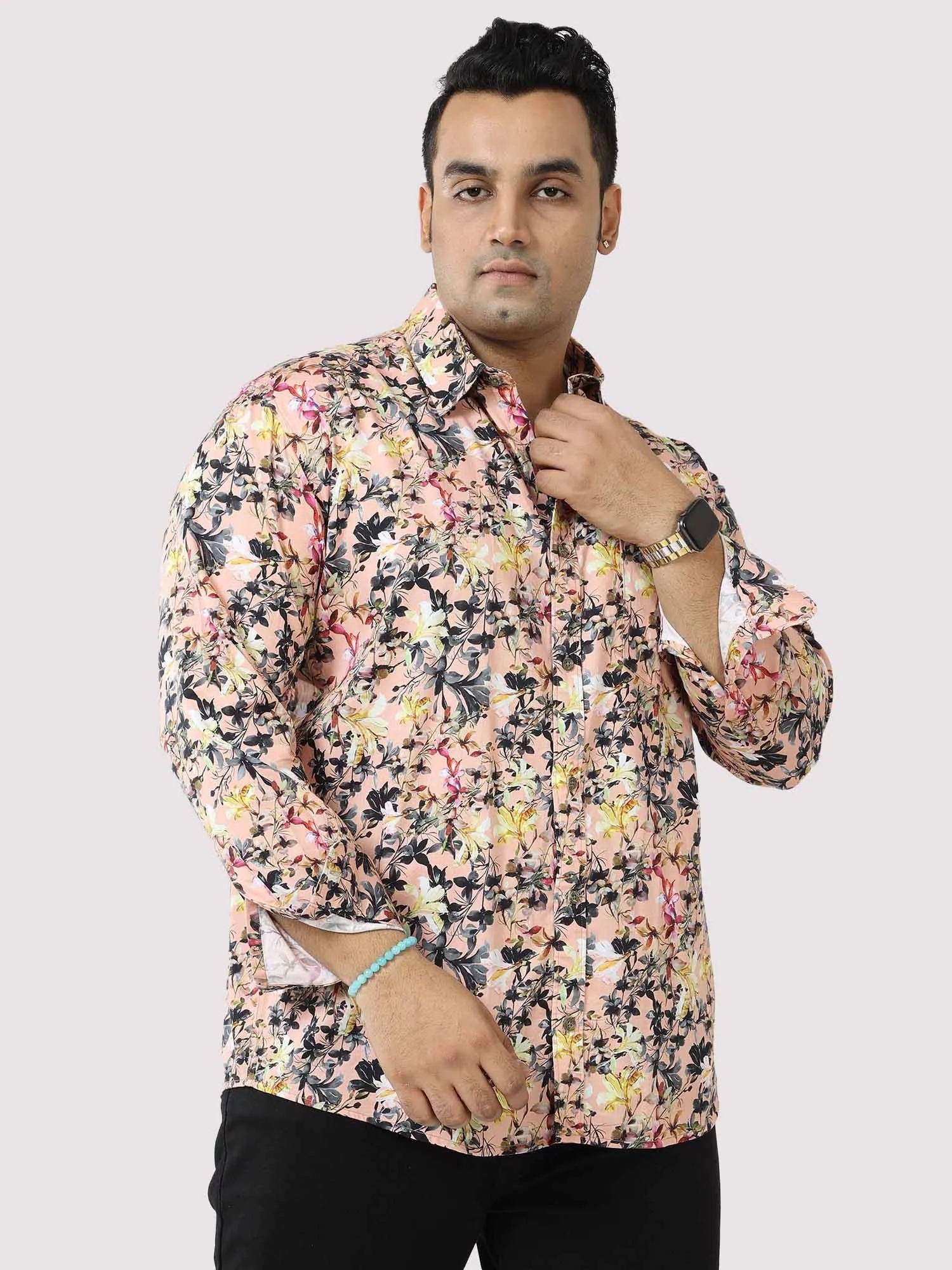 Peachy Floral Digital Printed Shirt Men's Plus Size