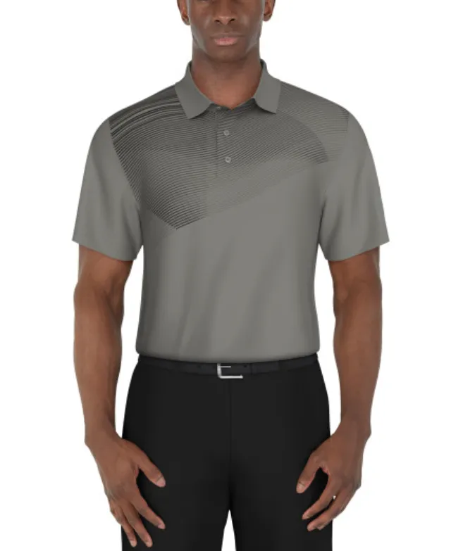 PGA Tour Mens Asymmetric Geo Print Performance Golf Short Sleeve Polo Shirt