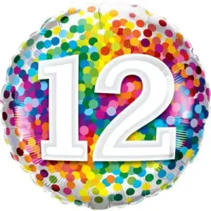 Rainbow Confetti 12th Foil Balloon