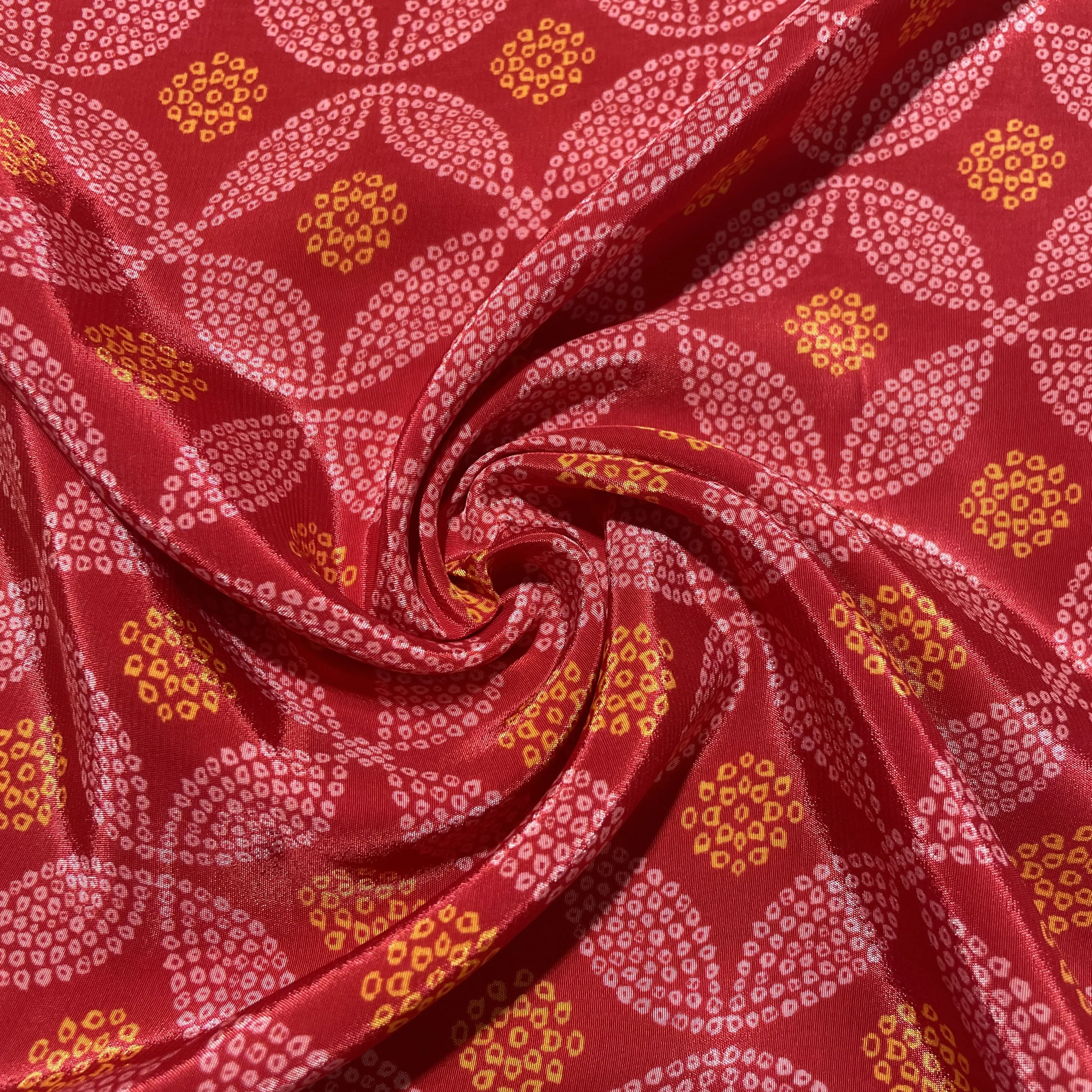 Red Bandhani Print Crepe Fabric 18160