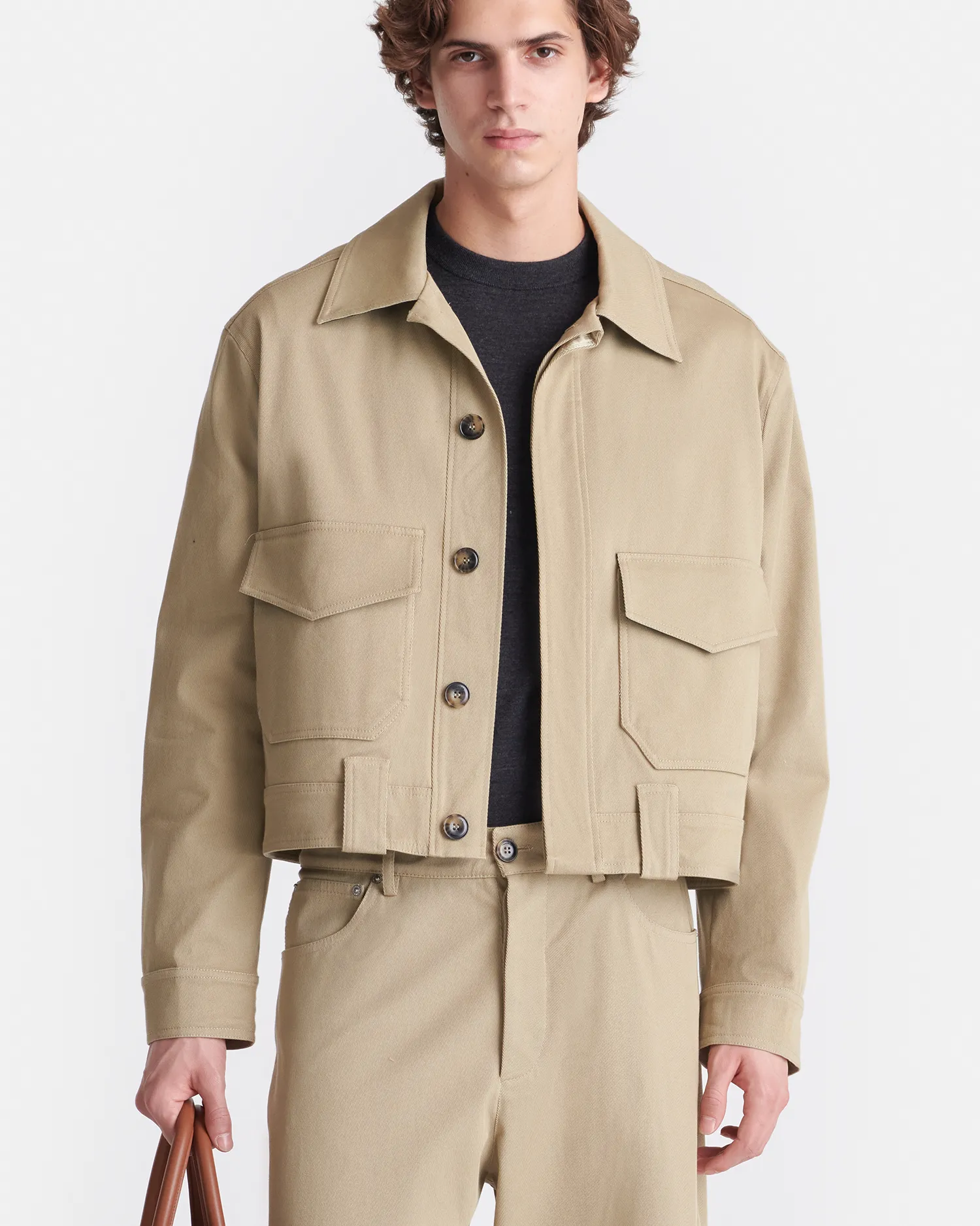 Ruben - Cropped Cavalry Twill Jacket - Pebble