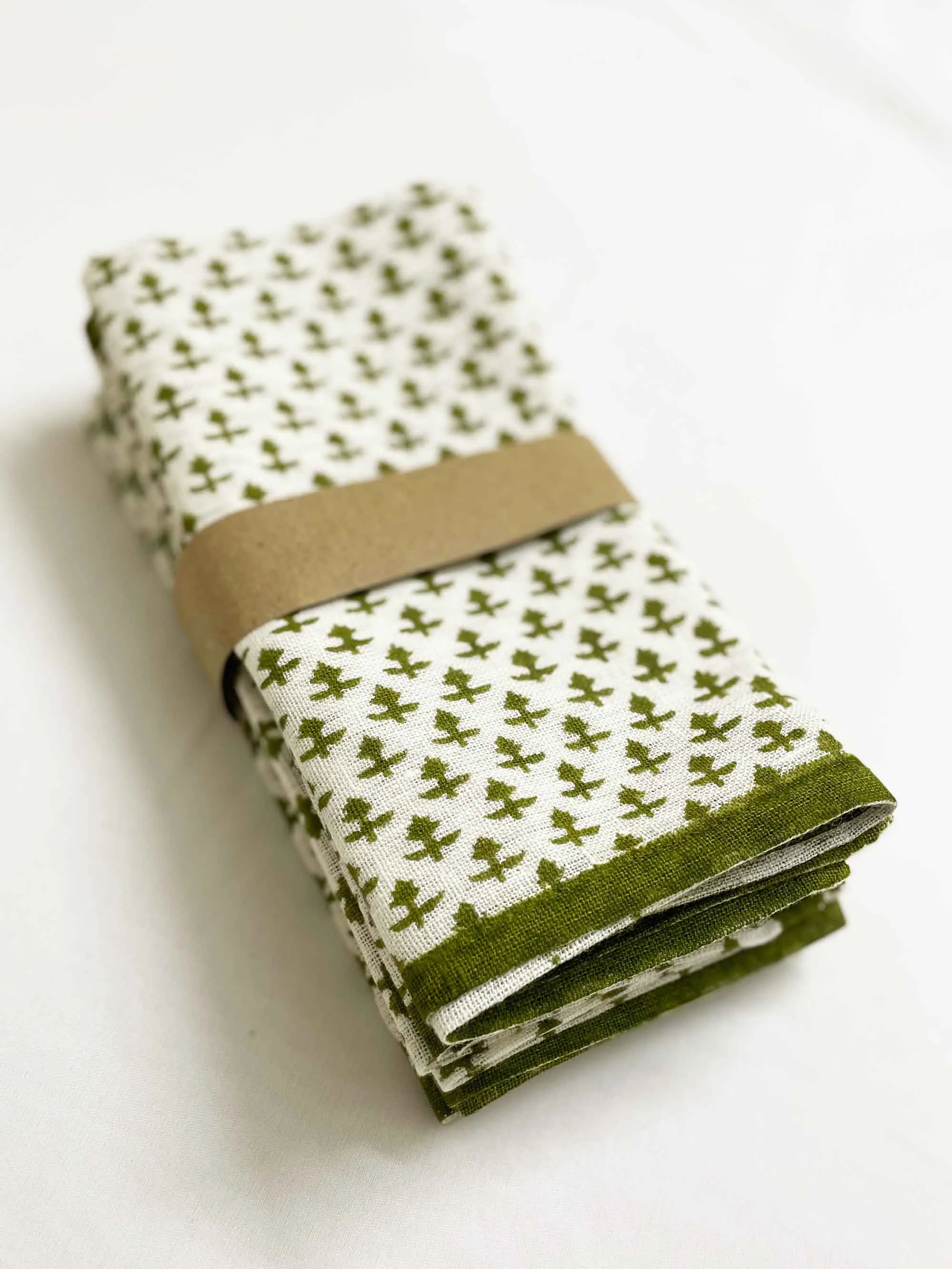 Sage Green Hand Block Printed Dinner Napkins Set Of Four