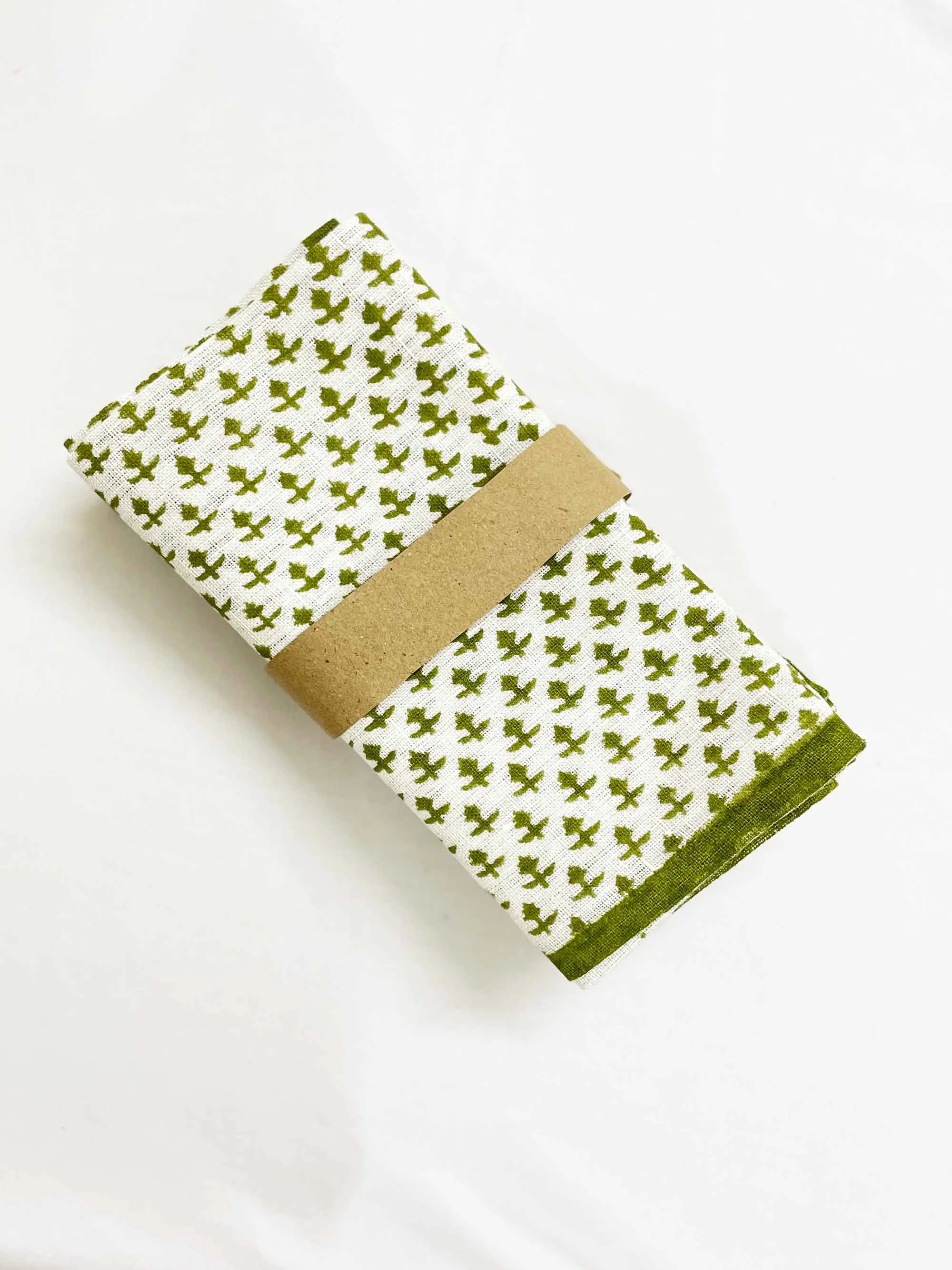 Sage Green Hand Block Printed Dinner Napkins Set Of Four