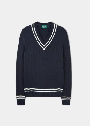 Sandridge Cable Knit Cricket Jumper In Dark Navy