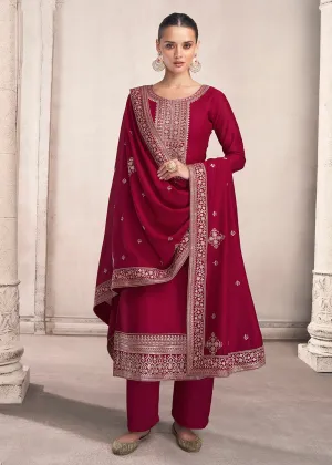 Straight Cut Magenta Pink Silk Festive Salwar Kameez